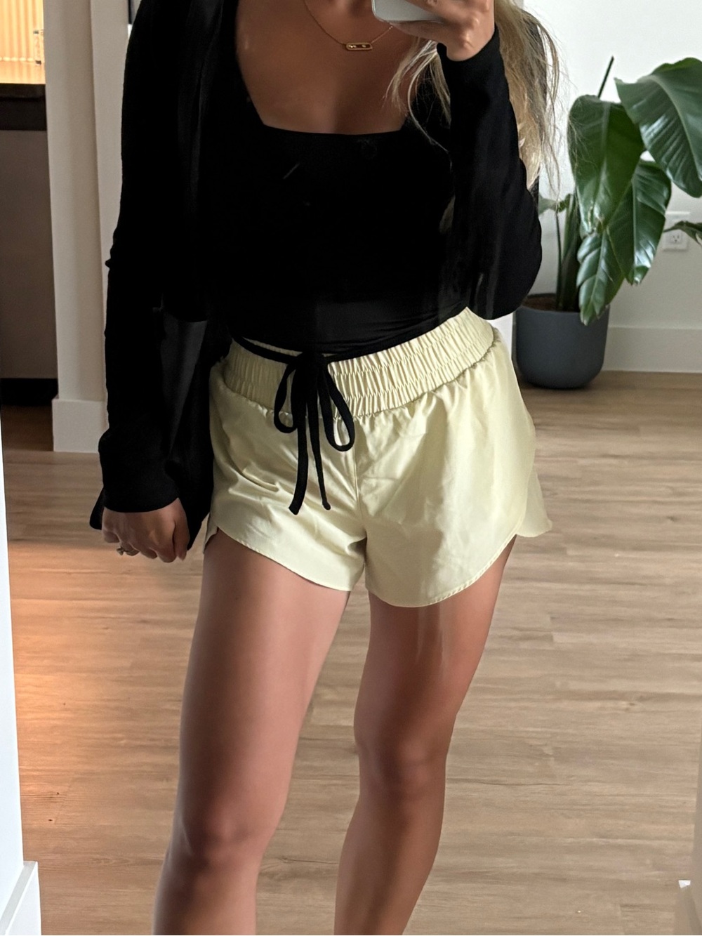 Light Yellow Women's Drawstring Athletic Shorts